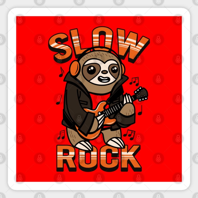 Funny Cute Kawaii Sloth Rocker Playing Guitar Slow Rock Cartoon Sticker by BoggsNicolas